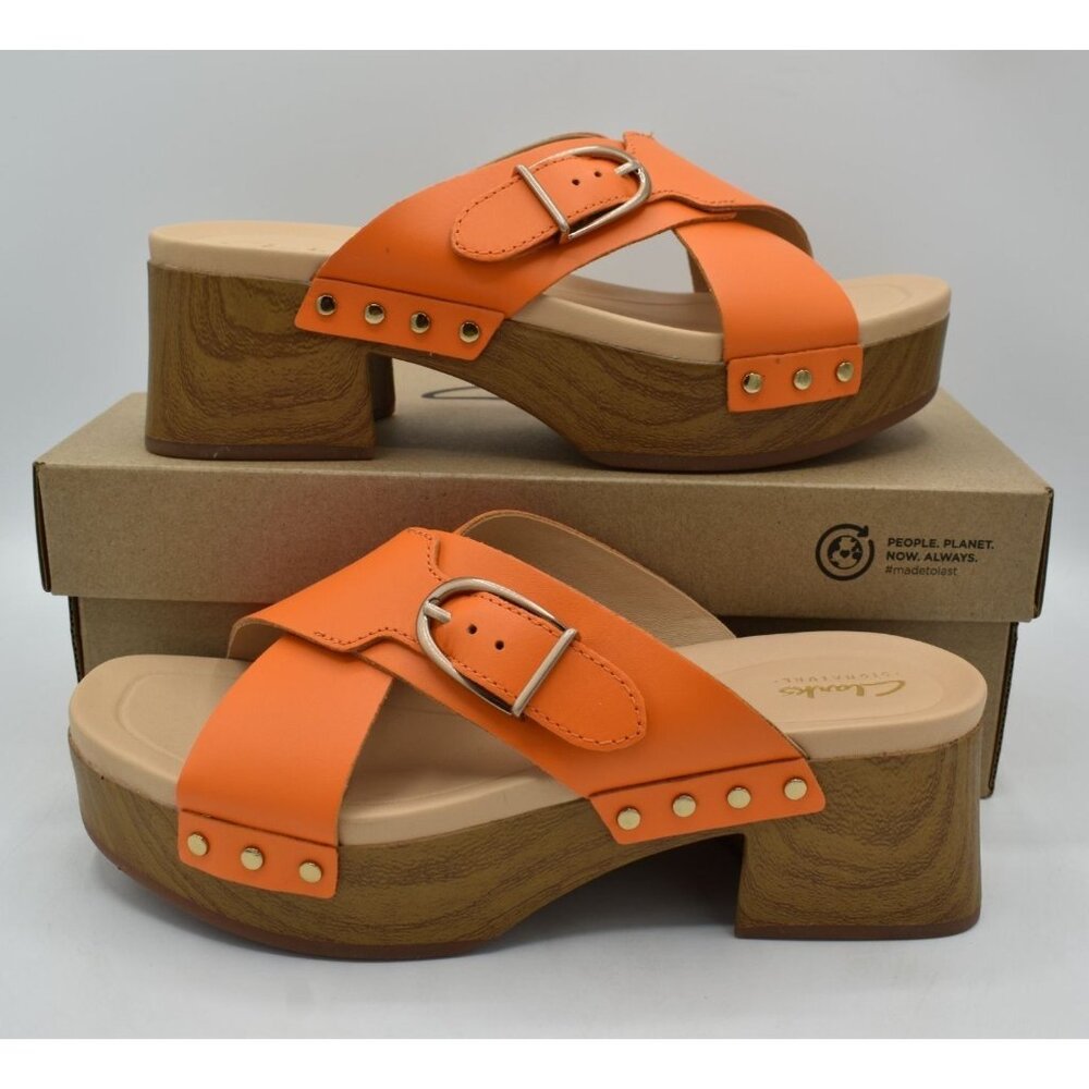 Clarks Womens Size 7.5 Sivanne Walk Orange Leather Open Toe Comfort Sandal Shoes - Picture 4 of 14